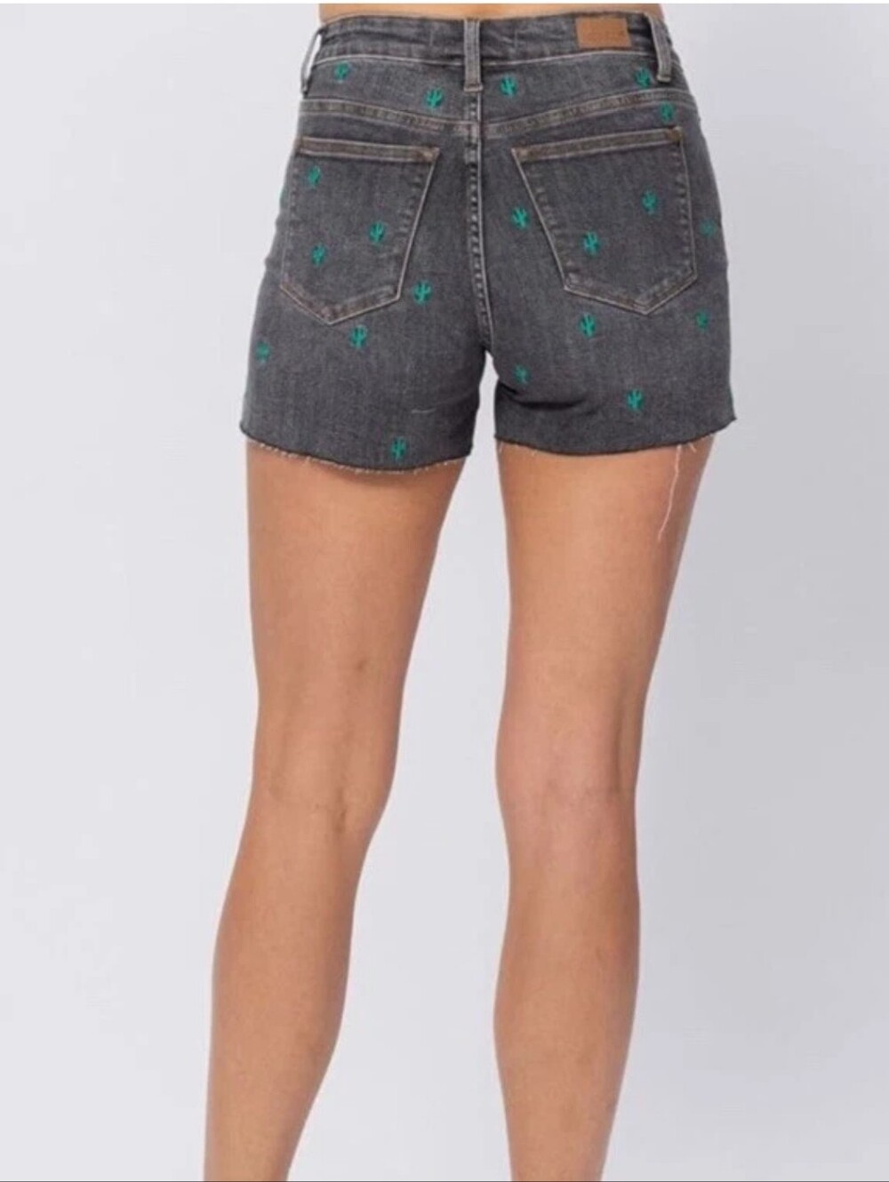 Judy Blue Cactus Embroidered Black Denim Jean Shorts Small High Rise Raw Hem - Picture 2 of 14